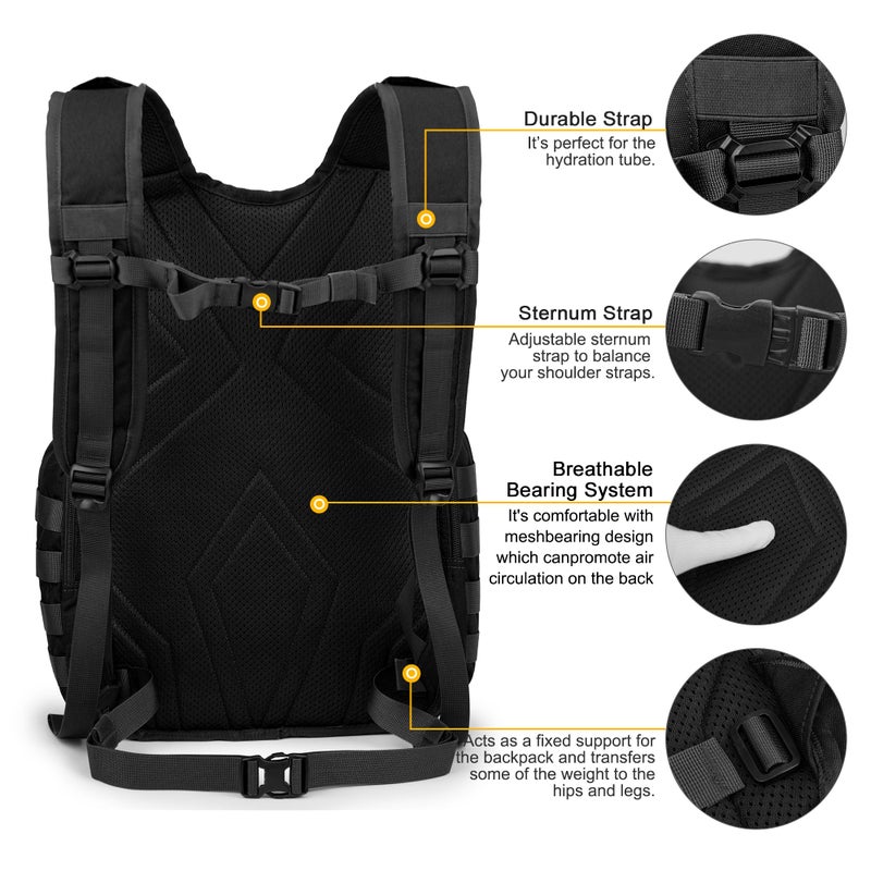 Mardingtop 25L Tactical Backpacks Molle Hiking daypacks for Camping Hiking Military Traveling Motorcycle Black - Image 5